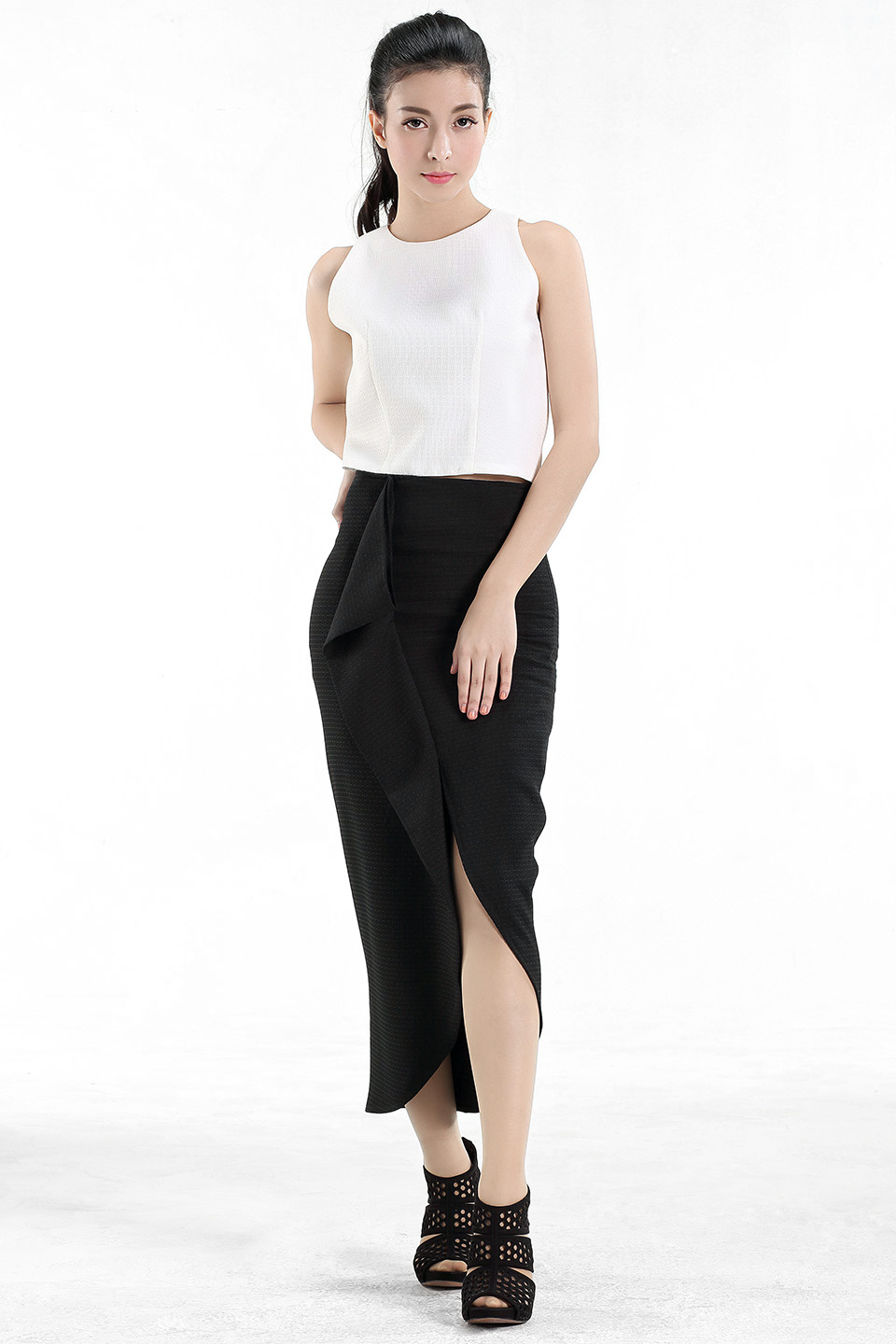 Asymmetrical Draped Maxi Skirt