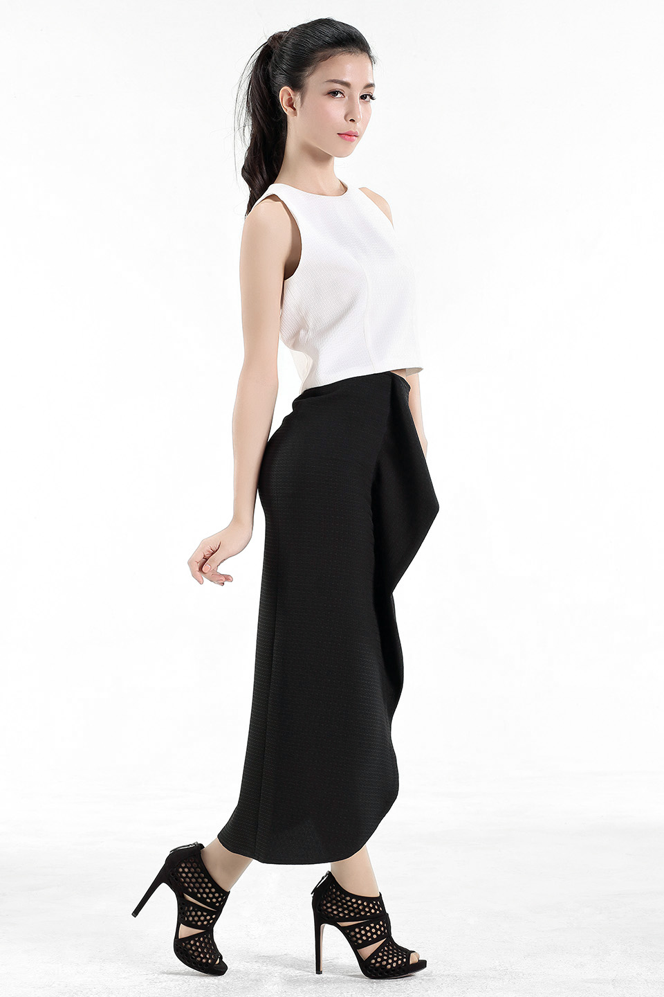 Asymmetrical Draped Maxi Skirt