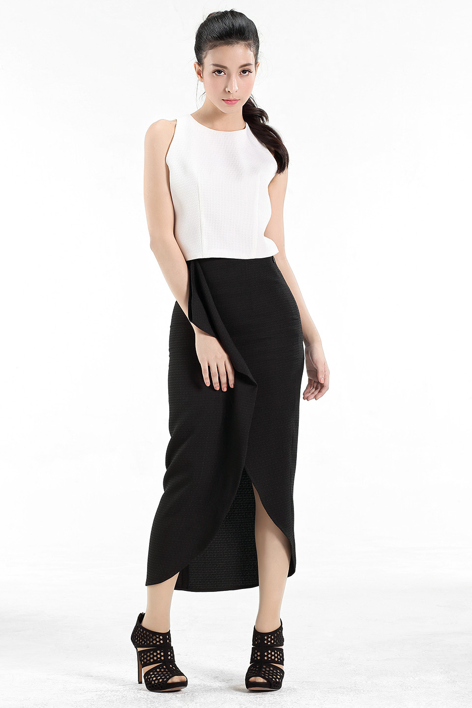Asymmetrical Draped Maxi Skirt